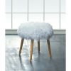 Accent Plus Faux Fur Stool with Wood Legs - White