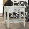 Nikki Chu Distressed Wood End Table with Metal Twig Handle