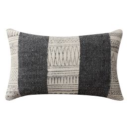 12 x 20 Rectangular Soft Cotton Dhurrie Accent Lumbar Throw Pillow; Kilim Pattern; Gray; White