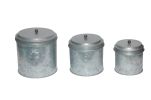 Benzara AMC0015 Galvanized Metal Lidded Canister With Ball Knob; Set of Three; Gray