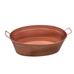 Oval Shape Hammered texture Metal Tub with 2 Side Handles; Copper