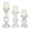 Turned Design Wooden Candle Holder with Distressed Details; Set of 3; White