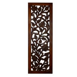 Mango Wood Wall Panel Hand Crafted with Leaves and Scroll Work Motif; Brown