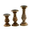 Pillar Shaped Wooden Candle Holder; Set of 3; Brown