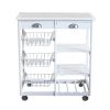 Free shipping Kitchen & Dining Room Cart 2-Drawer 3-Basket 3-Shelf Storage Rack with Rolling Wheels White YJ