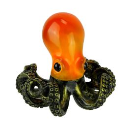 Orange and Antique Bronze Coastal Art Octopus Coiled Tentacles Decorative Lamp Trumpet