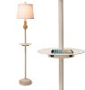 59" Tall Resin Rustic Vintage Floor Lamp with Tray Table and 2 USB Ports Brown