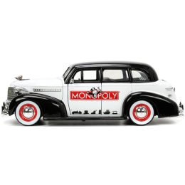 1939 Chevrolet Master Deluxe Black and White "Monopoly" and Mr. Monopoly Diecast Figure "Hollywood Rides" Series 1/24 Diecast Model Car by Jada