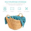 Portable Large Hand Woven Wicker Braided Storage Laundry Basket Organizer w/ Handles - Natural