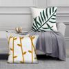 17 x 17 Inch 2 Piece Square Cotton Accent Throw Pillow Set; Leaf Embroidery; White; Green; Yellow