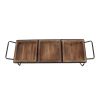 Artisinal Wood Serving Tray; 3 Seperate Sections and Metal Frame; Brown; Black