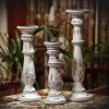 Benzara Distressed Mango Wood Pillar Shaped Candle holder; Set of 3; White