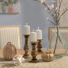 Pillar Shaped Wooden Candle Holder; Set of 3; Brown