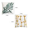 17 x 17 Inch 2 Piece Square Cotton Accent Throw Pillow Set; Leaf Embroidery; White; Green; Yellow