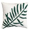 17 x 17 Inch 2 Piece Square Cotton Accent Throw Pillow Set; Leaf Embroidery; White; Green; Yellow