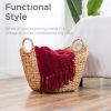 Portable Large Hand Woven Wicker Braided Storage Laundry Basket Organizer w/ Handles - Natural