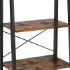 Four Tiered Rustic Wooden Ladder Shelf with Iron Framework; Brown and Black; DunaWest