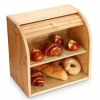 2-Tier Bamboo Bread Box for Kitchen Food Storage; Large Bread Storage Box with Roll Top Lid and Cutting Board (Assemble Your Own)