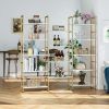 5 tier gold and white bookshelf; triple open display shelf; large storage bookcase with metal frame