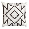 17 x 17 Inch 2 Piece Square Cotton Accent Throw Pillow Set with Modern Geometric Aztec Design Embroidery; White; Gray