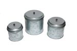 Benzara AMC0015 Galvanized Metal Lidded Canister With Ball Knob; Set of Three; Gray