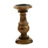 Pillar Shaped Wooden Candle Holder; Set of 3; Brown