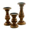 Pillar Shaped Wooden Candle Holder; Set of 3; Brown