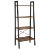 Four Tiered Rustic Wooden Ladder Shelf with Iron Framework; Brown and Black; DunaWest