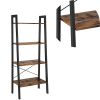 Four Tiered Rustic Wooden Ladder Shelf with Iron Framework; Brown and Black; DunaWest