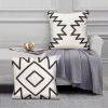 17 x 17 Inch 2 Piece Square Cotton Accent Throw Pillow Set with Modern Geometric Aztec Design Embroidery; White; Gray