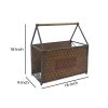 Wood and Metal Frame Basket with Handle and Typography; Brown and Gray