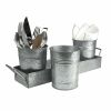 Galvanized Set of Three Planters With Tray; Gray