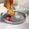 Benzara Round Galvanized Metal Serving Tray With Wooden Handles; Gray