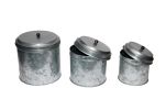 Benzara AMC0015 Galvanized Metal Lidded Canister With Ball Knob; Set of Three; Gray