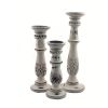 Benzara Distressed Mango Wood Pillar Shaped Candle holder; Set of 3; White