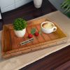 18 Inch Handcrafted Rectangular Mango Wood Decorative Serving Tray; Rivet Accents; Metal Trim; Natural Brown