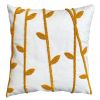 17 x 17 Inch 2 Piece Square Cotton Accent Throw Pillow Set; Leaf Embroidery; White; Green; Yellow