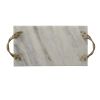 Decor Tray with Marble Frame and Carved Metal Handles; White and Gold