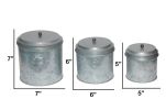 Benzara AMC0015 Galvanized Metal Lidded Canister With Ball Knob; Set of Three; Gray