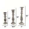 Benzara Distressed Mango Wood Pillar Shaped Candle holder; Set of 3; White