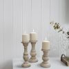 Turned Design Wooden Candle Holder with Distressed Details; Set of 3; White