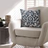 18 x 18 Square Accent Throw Pillow; Damask Print; Soft Polyester Filler; Cream; Blue