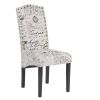 Dining Script Fabric Accent Chair with Solid Wood Legs;  Set of 2