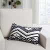 12 x 20 Rectangular Handwoven Jacquard Accent Lumbar Throw Pillow; Sequins; Geometric Design; White; Black; DunaWest