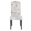 Dining Script Fabric Accent Chair with Solid Wood Legs;  Set of 2