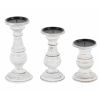 Turned Design Wooden Candle Holder with Distressed Details; Set of 3; White