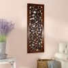 Mango Wood Wall Panel Hand Crafted with Leaves and Scroll Work Motif; Brown