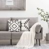 17 x 17 Inch 2 Piece Square Cotton Accent Throw Pillow Set with Modern Geometric Aztec Design Embroidery; White; Gray