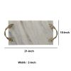 Decor Tray with Marble Frame and Carved Metal Handles; White and Gold