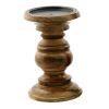 Pillar Shaped Wooden Candle Holder; Set of 3; Brown